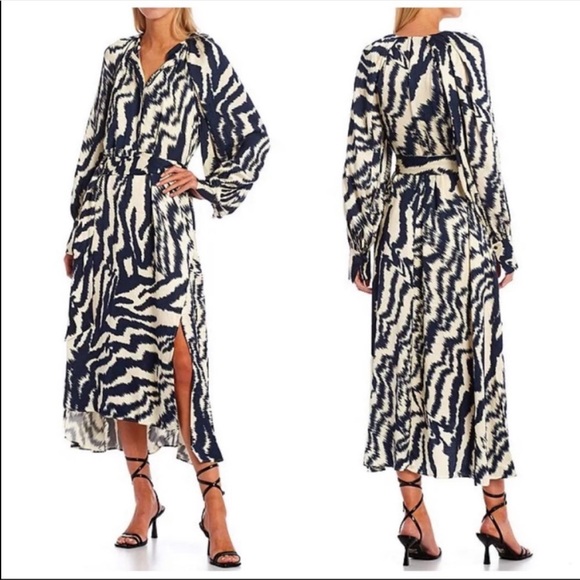 🎀NWT🎀Ted Baker Uber-Chic Flowy Zebra Print Belted Deep Cuffed Midi Dress - Picture 5 of 16